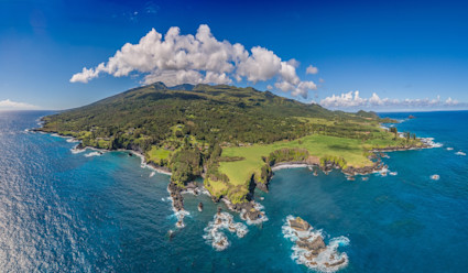 Aerial view of the island of Maui with the coast. 