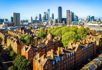 An aerial view of Shoreditch, London. 