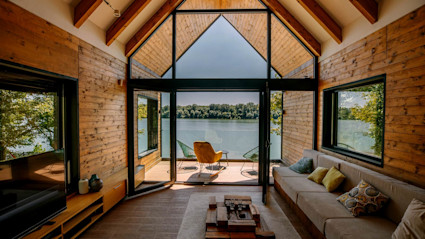 A cabin-style second home on a lake bought through joint tenancy. 