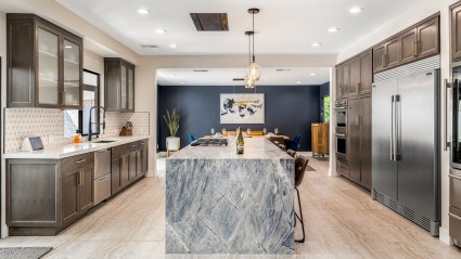 kitchen with large fridge and island