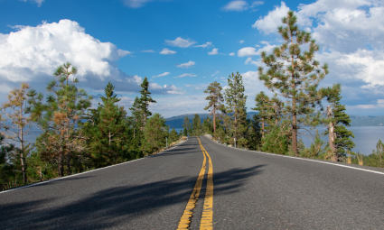 Drive around Lake Tahoe in summer on one of the many scenic roads.