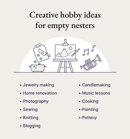A graphic shows the top creative hobbies for empty nesters.