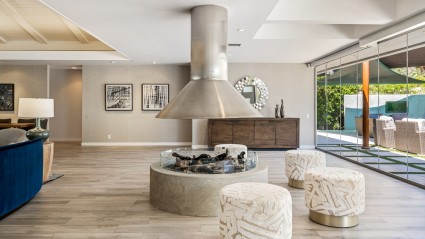 Circular firepit in living room