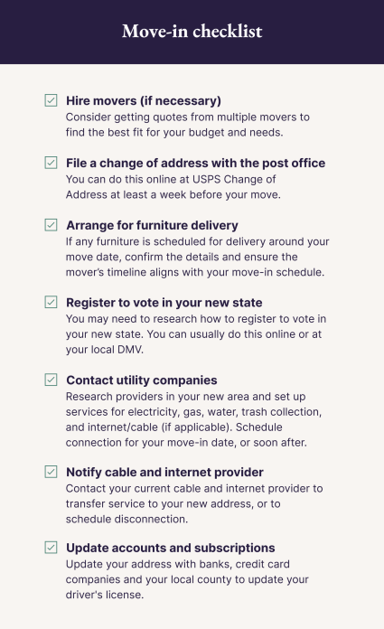 A downloadable move-in checklist for those buying a house in another state.