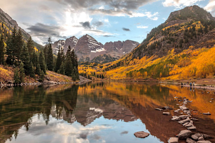 A photo of Maroon Creek Valley, one of the things to do in Aspen, Colorado in the fall.  