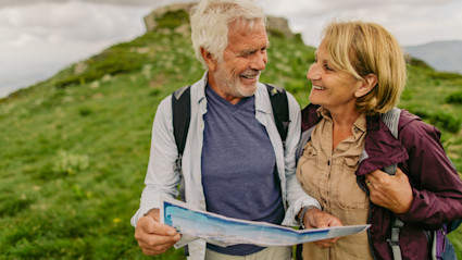 A couple goes on a hike while contemplating what to do after retirement.