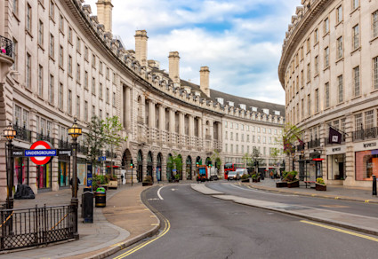 An image shows downtown Mayfair, one of the many posh areas in London.