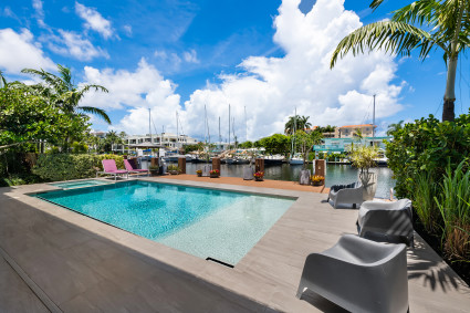 Waterfront outdoor pool and deck