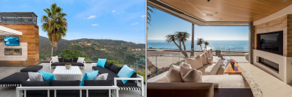 two side by side photos of outdoor seating with amazing views