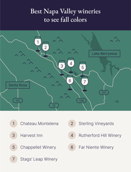 A map shows the best places to see Napa Valley fall colors.