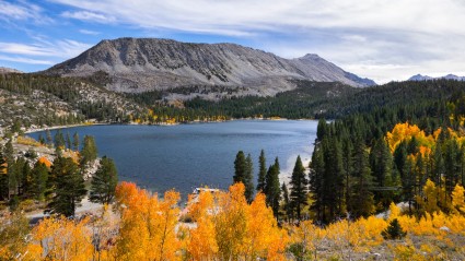 A photo of Rock Creek Lake, a great place to enjoy fall in California.
