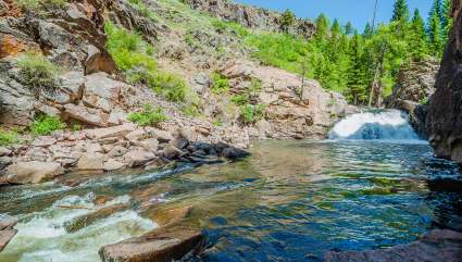 A picture of water going down King Solomon Falls, one of the top places for Steamboat Springs summer activities.