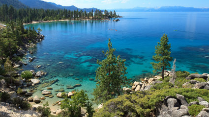 An image of the beach at Lake Tahoe.