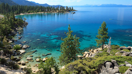 An image of the beach at Lake Tahoe.