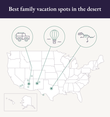 A graphic shares the best family vacation spots in the desert.
