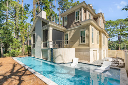 Sea Breeze offers a poolside retreat ideal for relaxing with family or new friends after a vibrant day at Hilton Head shrimp festival.