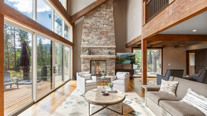 Rustic stone fireplace