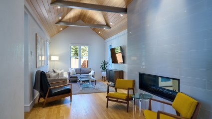Living room with vaulted ceilings 