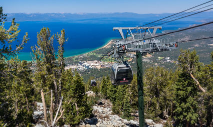 The Heavenly Gondola at Lake Tahoe in summer showcases gorgeous views of the lake and mountains.