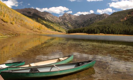 Kayaks floating at the Piney River Ranch, one of the best places to enjoy the things to do in Vail in summer.