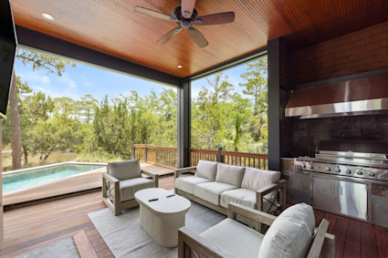 Blue Heron is a showcase of outdoor sophistication, with its pool, wraparound deck, and sweeping marsh views making it a true private retreat for relaxation or celebration.