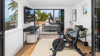  Bright room with Peloton bike and views