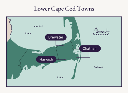 An illustrated map shows the area of lower Cape Cod.