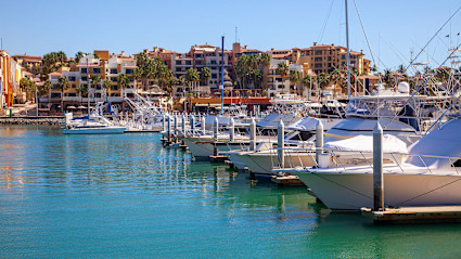 A photo shows speed boats on the dock in Cabo.