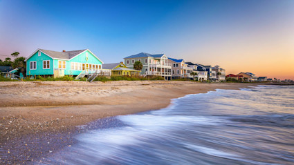 Houses on the shore of a South Carolina beach. 