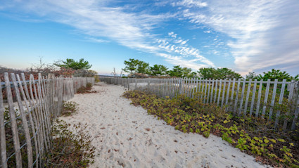 A dune path in Nantucket captures the ritual of retracing the same walk to the beach each year, reinforcing a family tradition.