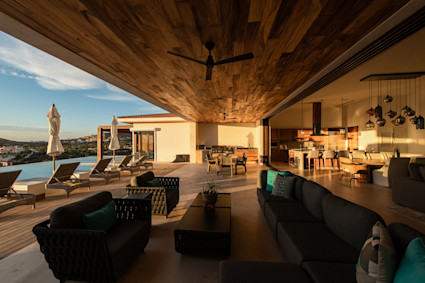 Palmilla’s terrace, bar and fire feature create a day-to-night entertaining zone with ocean outlooks.