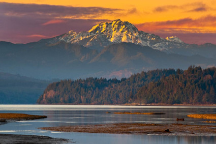 The Olympic Mountains, Washington, at sunset. 