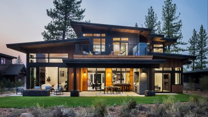 nighttime exterior of Tahoe home