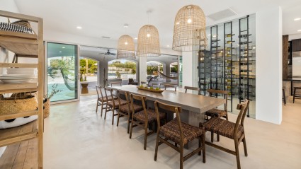 dining room with wine storage