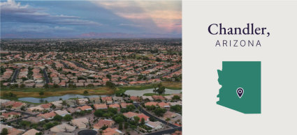 A graphic showcases the beautiful views of Chandler, Arizona.