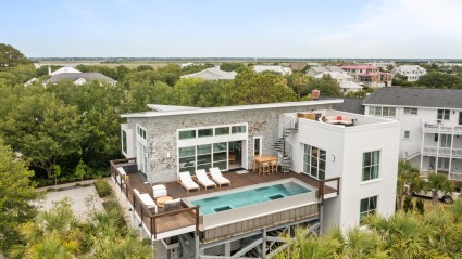 Aerial of South Carolina home with pool