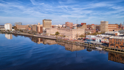 Waterfront of a mid-sized city