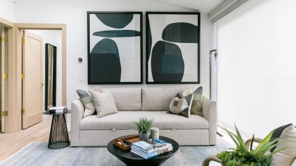 living room with modern art