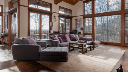 Living room with large windows in Wyoming