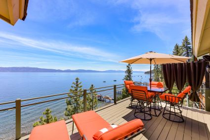 Luxury home in Lake Tahoe with view of the water.