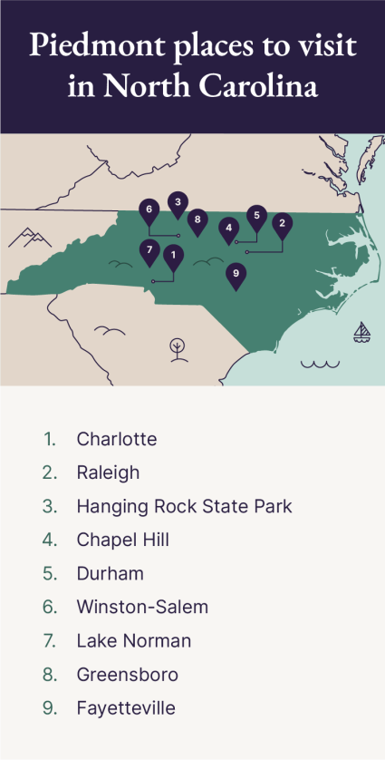 A map of the best places to visit in the mountainous region North Carolina.