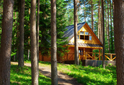 A photo of a luxury cabin, one of the many types of vacation homes.