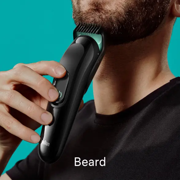 Man using product on beard