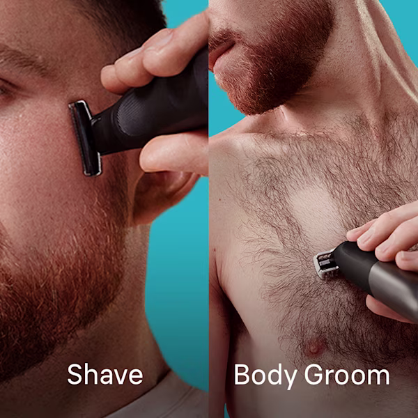 Man using product in face. Man using product on chest.