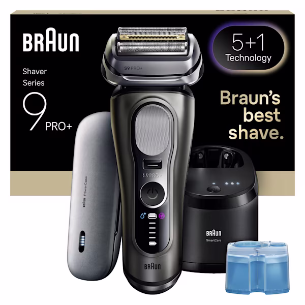 Braun Series 9 PRO+ 9675cc shaver with power case and 6in1 Cleaning Center. Braun Series 9 PRO+ 9675cc shaver with power case and 6in1 Cleaning Center.