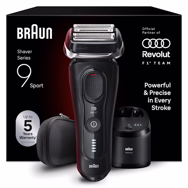 Braun Series 9 Sport 9150cc shaver with travel case and 5in1 Smart care cleaning center. Braun Series 9 Sport 9150cc shaver with travel case and 5in1 Smart care cleaning center.