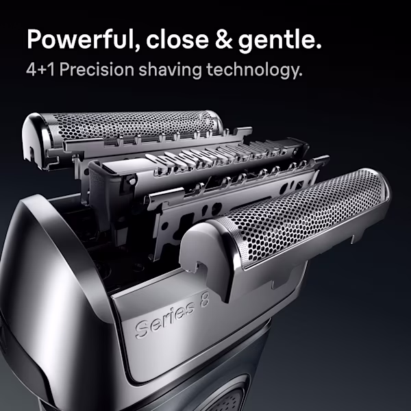Picture shows the individual parts of the S8 shaving head with 4 in 1 precision shaving technology. מכונת גילוח Electric Shaver Series 8 8603s מבית Braun