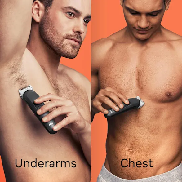 Man using product underarm. Man using product on chest.