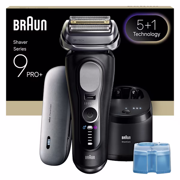 Braun Series 9 PRO+ 9670cc shaver with power case and 6in1 Cleaning Center. Braun Series 9 PRO+ 9670cc shaver with power case and 6in1 Cleaning Center.
