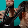 Man using product on beard. Man using product on hair.